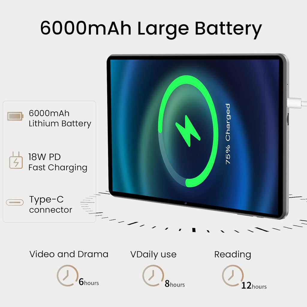 HUIHUANG 10.1 Inch Tablet, Android 15 Tablets 12GB(4+8) RAM / 64GB ROM / 1TB SD Card Expansion, 1280x800 IPS HD Touchscreen, 6000mAh Battery, Bluetooth 5.0, Dual Cameras, GMS, Dual Band WiFi, Black