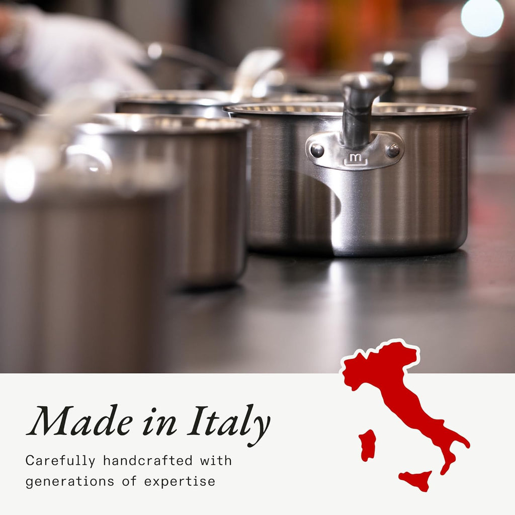 Made In Cookware | 10 Piece Stainless Steel Pot and Pan Set | 5 Ply Clad - Includes Stainless Steel Frying Pans, Saucepans, Saucier and Stock Pot W/Lid | Professional Cookware | Crafted in Italy