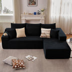 107" Modular Sectional Couches for Living Room, Comfy Boneless L Shaped Cloud Couch with Chaise Lounge, Modern Cozy Corduroy Deep Seat Floor Sofa, Memory Foam, No Assembly Required, Black