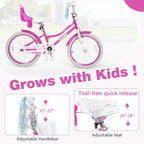 Olakids Kids Bike, 12 14 16 18 20 Inch Toddlers Bike with Doll Seat Basket Adjustable Seat and Handlebar, Handbrake and Coaster Brake, Children's Bicycle for Girls