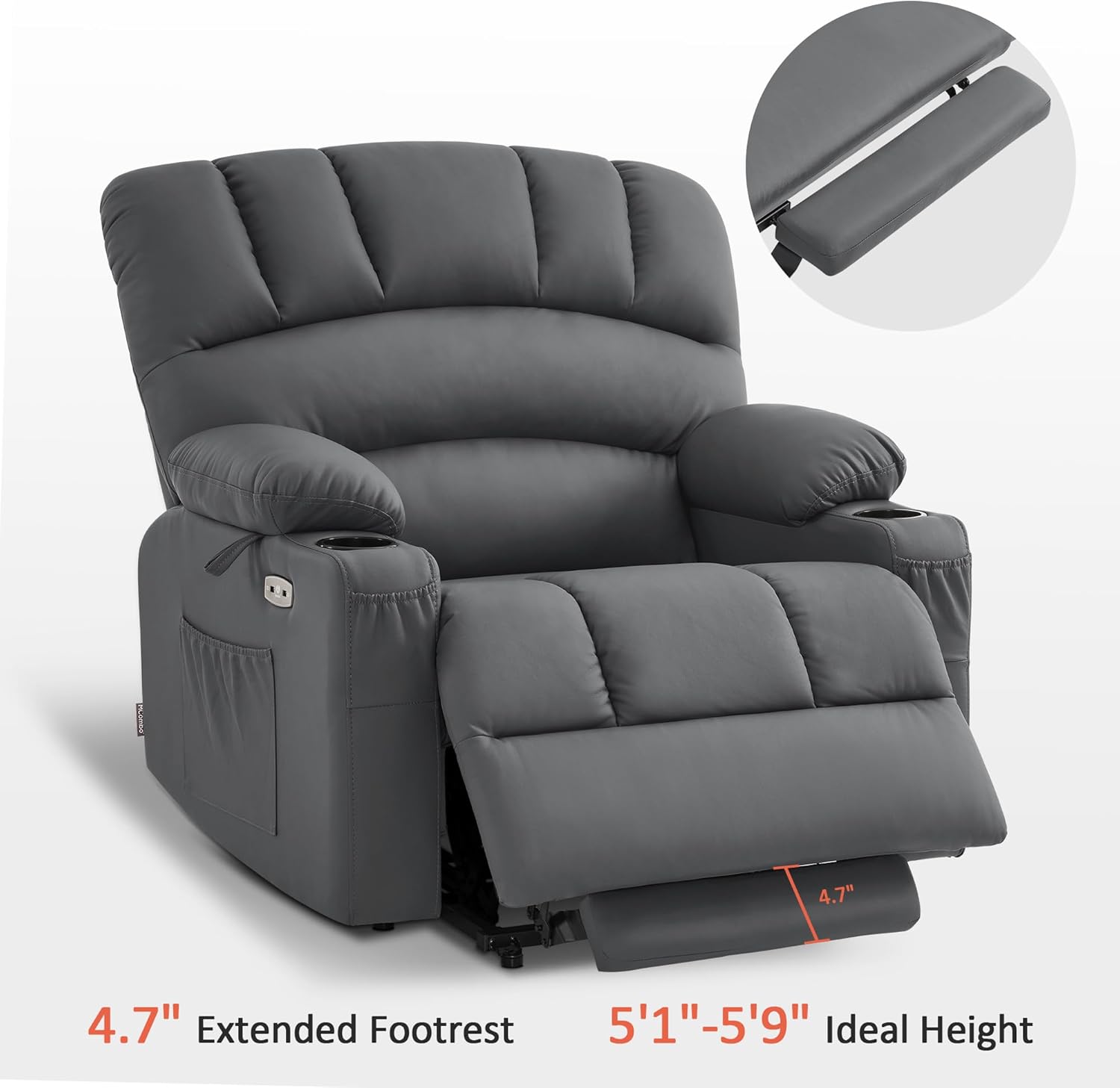 MCombo Power Lift Recliner Chair for Elderly, Lift Chair with Heat and Massage, Extra Wide Lift Recliner for Big People, Faux Leather R7096 (Medium-Wide, Grey)