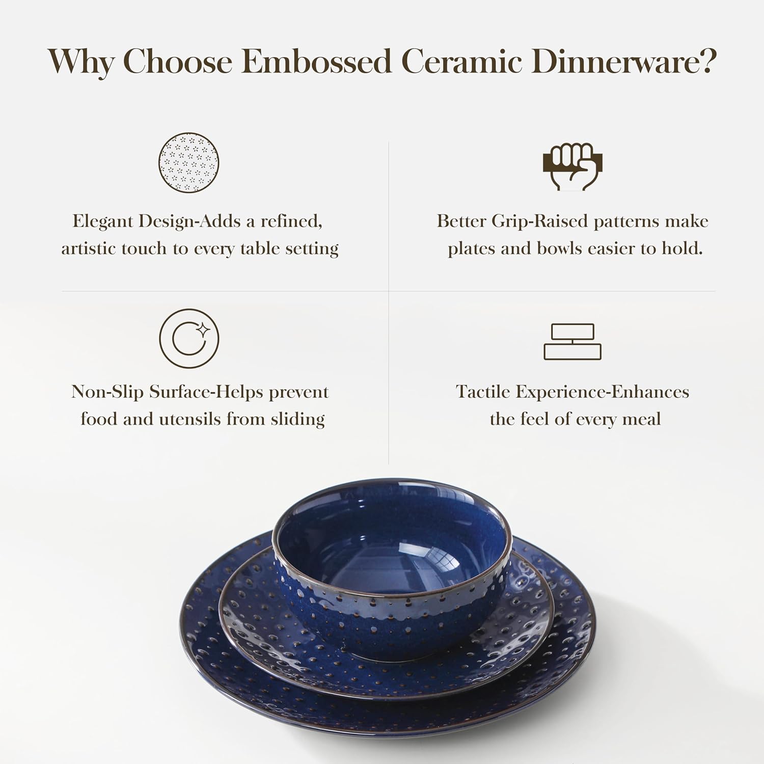 MALACASA 12 Pieces Dinnerware Sets, Modern Plates and Bowls Sets, Blue Dish Set for 4, Kitchen Ceramic Dinner Plates Dishware Set, Microwave and Dishwasher Safe, Series LYDIA