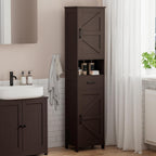 Homhedy 67" H Tall Bathroom Storage Cabinet with 2 Barn Doors and 1 Drawer, Narrow Storage Unit, Adjustable Shelves, Floor Cabinet for Bathroom, Living Room, Entryway, Kitchen, Brown, (15.7" W)