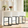 Modern Counter Height Bar Stools,Bar Stools Set of 3,Fabric Upholstered Barrel Barstools with Backs,26'' Kitchen Island Chairs,Metal Black Frames,Snowy White Linen