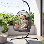 NICESOUL Swing Egg Chair with Stand Indoor Outdoor, Comfortable All Weather Wicker Patio Hanging Egg Shaped Chair with Cushions, 350lbs Capacity Hammock Chairs for Porch Balcony Bedroom, Dark Gray