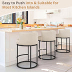LUE BONA 26.8" Counter Height Bar Stools Set of 3, 180° Swivel Bar Stools, Modern Barrel Counter Stools with Back and Metal Frame, Fabric Upholstered Barstools for Kitchen Island, Linen Color