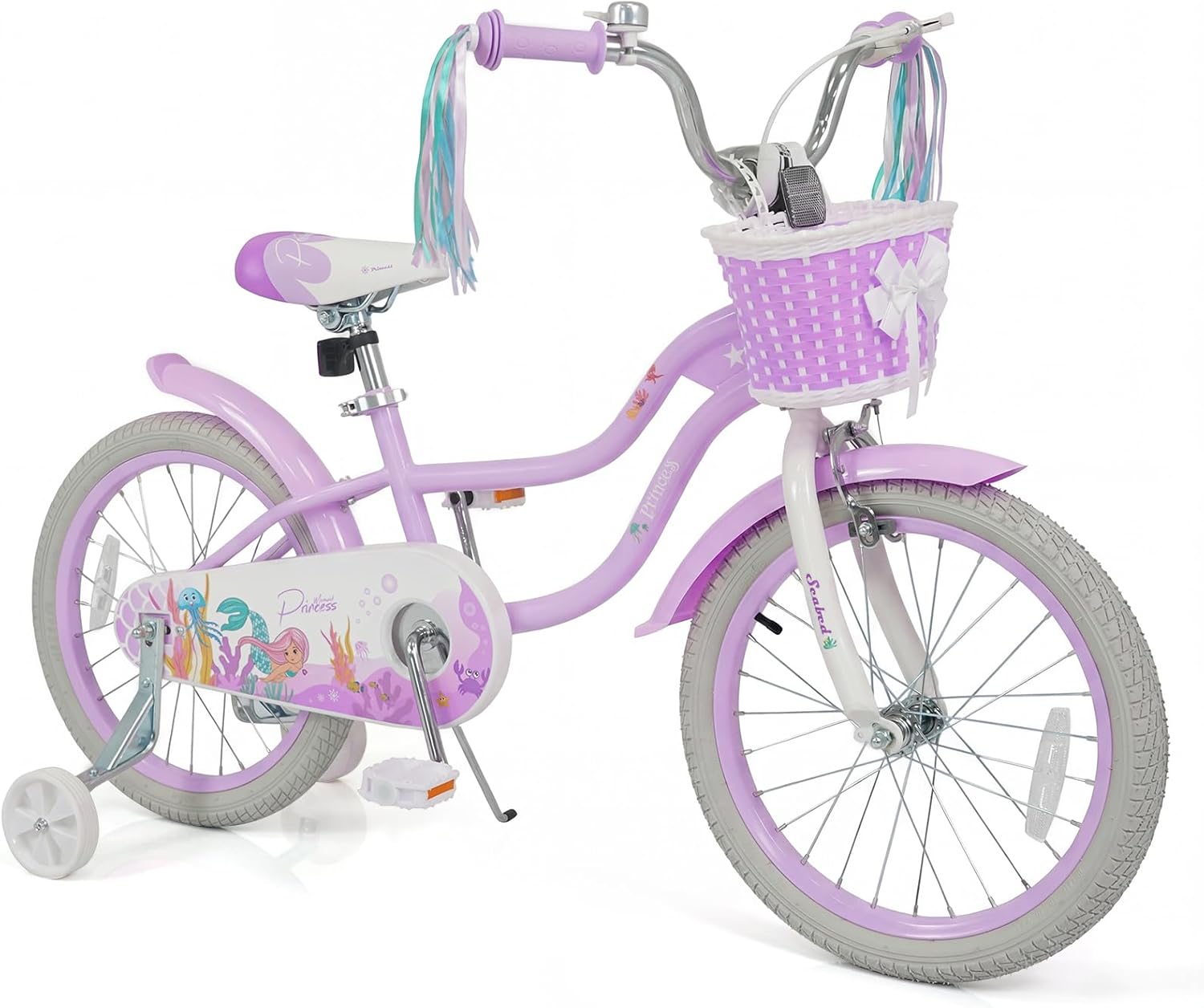 BABY JOY Kids Bike, 12" 14" 16" 18" Mermaid Girls Bike for 3-8 Years Old w/Basket, Training Wheels, Hand & Coaster Brakes, Adjustable Seat & Handlebar, 20" Children Bicycle with Kickstand for 8+