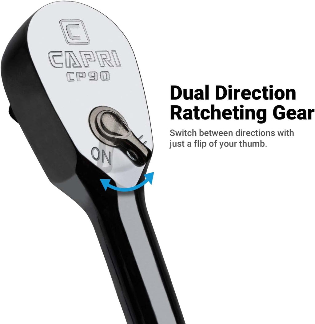 Capri Tools Fine 90-Tooth Ratchet Set, Ergonomic Soft Grip, 1/4, 3/8, 1/2 in. Drive, 3-Piece