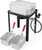 OuterMust 58,000 BTU Outdoor Fish Fryer with Baskets and Lid, 18 Qt. Propane Deep Fryer and 2 Inner Baskets, Ideal for Frying Fish, Chicken Wings, French Fries