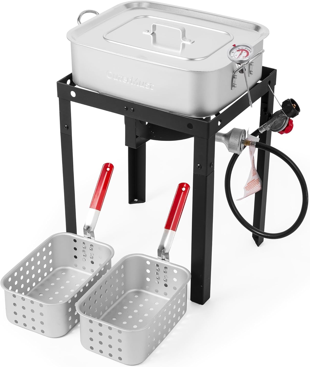 OuterMust 58,000 BTU Outdoor Fish Fryer with Baskets and Lid, 18 Qt. Propane Deep Fryer and 2 Inner Baskets, Ideal for Frying Fish, Chicken Wings, French Fries