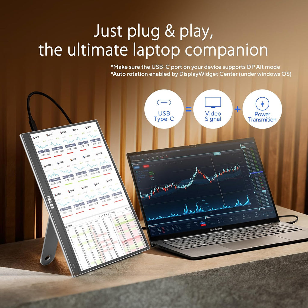 ASUS ZenScreen 16” OLED USB-C portable monitor (MQ16AHE) – Full HD  100% DCI-P3  1ms  HDR-10  Mini HDMI  Eye Care  Proximity Sensor  360° kickstand  Compatible with Laptops  Smartphones  3 yr warranty