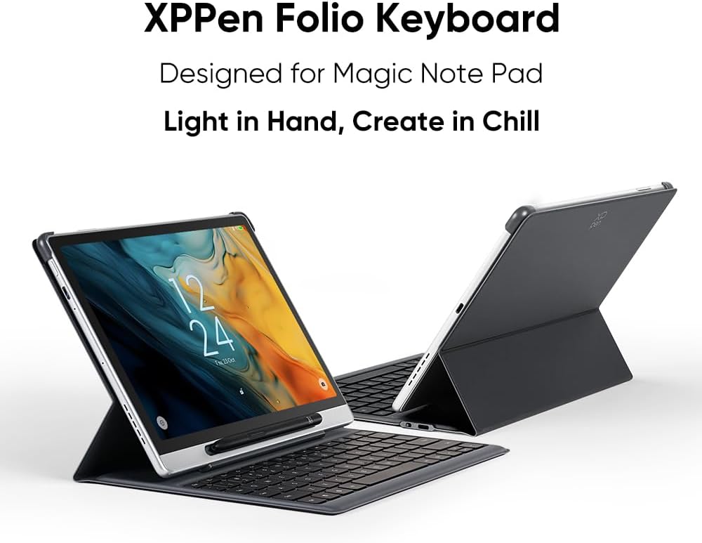 XPPen 3 in 1 Color Digital Notebook 10.95'' Paper Note Taking Tablet with 16384 Pressure Levels & XPPen Folio Keyboard for Magic Note Pad ACK09 Shortcut Keyboard Protector Case Stand