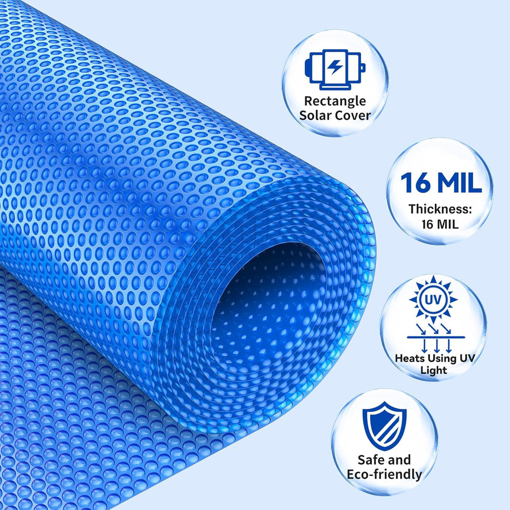 BigXwell Solar Pool Cover  Blue 16-mil 12 x 24 Foot Rectangle Solar Blanket for In-Ground Pools  1600 Series Heavy-Duty Insulating Pool Heater Covers for Swimmer