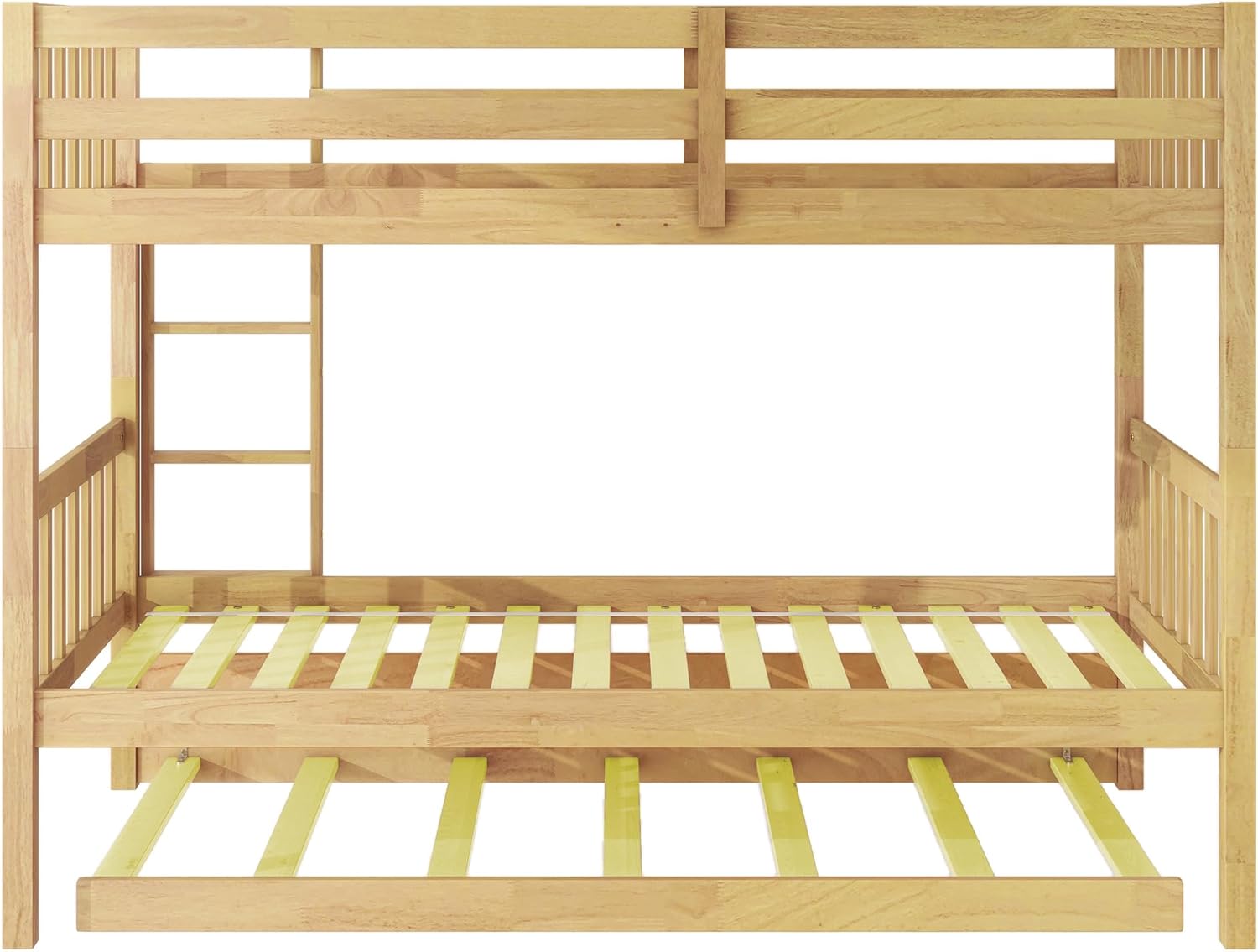 Harper & Bright Designs Convertible Wood Twin-Over-Twin Bunk Bed with Trundle and Ladder - Can Be Divided Into Two Platform Beds, White Oak