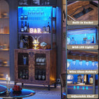 Aheaplus Bar Cabinet with Power Outlets, Wine Bar Cabinet Liquor Cabinet with LED Lights & Glass Holder, Coffee Bar Station, Microwave Stand, Rustic Brown