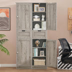 Iwell 67" Tall Bathroom Cabinet with Adjustable Shelves & 1 Drawer, Storage Cabinet with 2 Doors, Narrow Tall Cabinet, Floor Cabinet for Bathroom, Living Room, Home Office, Grey