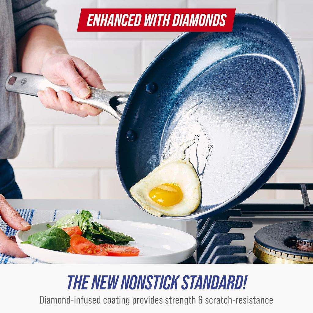 Blue Diamond 11 Piece Cookware Set, Diamond Infused PFAS & PFOA-Free Ceramic Nonstick Pots and Pans, Durable Nontoxic Metal Utensil Safe & Scratch Resistant, Dishwasher & Oven Safe, Blue