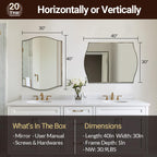 ANDY STAR 30"x40" Scalloped Wall Mirror, Brushed Gold Rectangle Bathroom Mirror with Curved Edge Stainless Steel Metal Frame, Large Wall-Mounted Mirror for Bathroom, Entryway (Horizontal/Vertical)