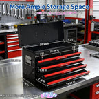 4 Drawers Tool Box, 21" Portable Steel Tool Chest with Top Tool Tray,Key Lock & Latch Closure,Liners,Handle,Ball Bearing Sides, Portable Tool Storage Organizer for Garage Workshop (Black)
