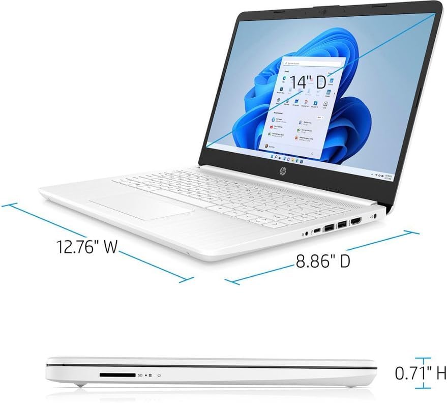 HP 14" Business & Student Laptop Computer with Microsoft Office 365 Included  Intel Quad-Core Processor  8GB RAM 320GB Storage (64GB eMMC+256GB SD Card)  Windows 11  PLUSERA Earphones  White