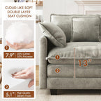 WorthFurni 111.4” Modular Sectional Sofa, U Shape Cloud Couch with 2 Movable Ottoman, Comfy Chenille Deep Seat Sofa with Soft Pillows for Apartment Living Room Bedroom（Grey）