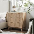 T4TREAM Fluted 3 Drawers Nightstand Set of 2, Oversized Extra Large Modern Side Table with Faux Marble Top, End Table Bedside for Bedroom, Living Room, Curved Profile Design, Natural Oak