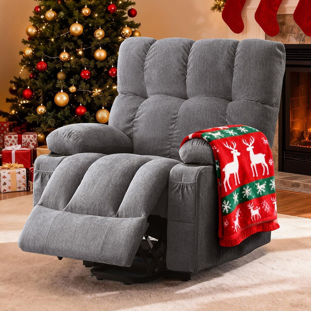 BOSMILLER Power Lift Recliner Chair with Massage and Heat for Elderly, Electric Recliner Single Sofa with Two Cup Holders, Extended Footrest, Side Pocket and USB Charge Port for Living Room