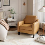 PU Leather Accent Chair Set of 2, Mid-Century Modern Living Room Armchair Sofa with Removable Cushions, Solid Wood Frame & Stitched Armrest Design, Bedroom Chair with Plastic Legs, Brown