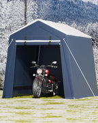 6X8 ft Heavy-Duty Portable Motorcycle Storage Shed with Roll-Up Door & Vent, 220g Waterproof PE Tarp & UV Protection, Motorcycle Shed for Motorcycles, Firewood, Garden Tools - Gray
