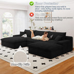107" Cloud Couch Modular Sectional Sofa for Living Room, U-Shape Boneless Couch with Deep Seat, Modern Corduroy 3-Seater with Ottoman, No Assembly Required (Black,Left-Facing Chaise)