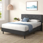 Zinus King Shalini Upholstered Platform Bed Frame with Headboard New WonderBox(TM) Version, Wooden Slat Support, No Box Spring Needed, Easy Assembly, Eco Friendly Packaging, Dark Grey