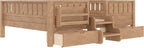 Bellemave Full Size Kids Montessori Bed with Stairs and Bookshelf,Solid Wood Full Size Kids Bed Frame with Drawers and Storage for Girls Boys,Low-Profile,Natural