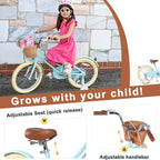 Glerc Little Molly 12-20 Inch Kids Retro Cruiser Bike for 2-13 Year Old with Wicker Basket & Training Wheels/Kickstand, Multiple Colors