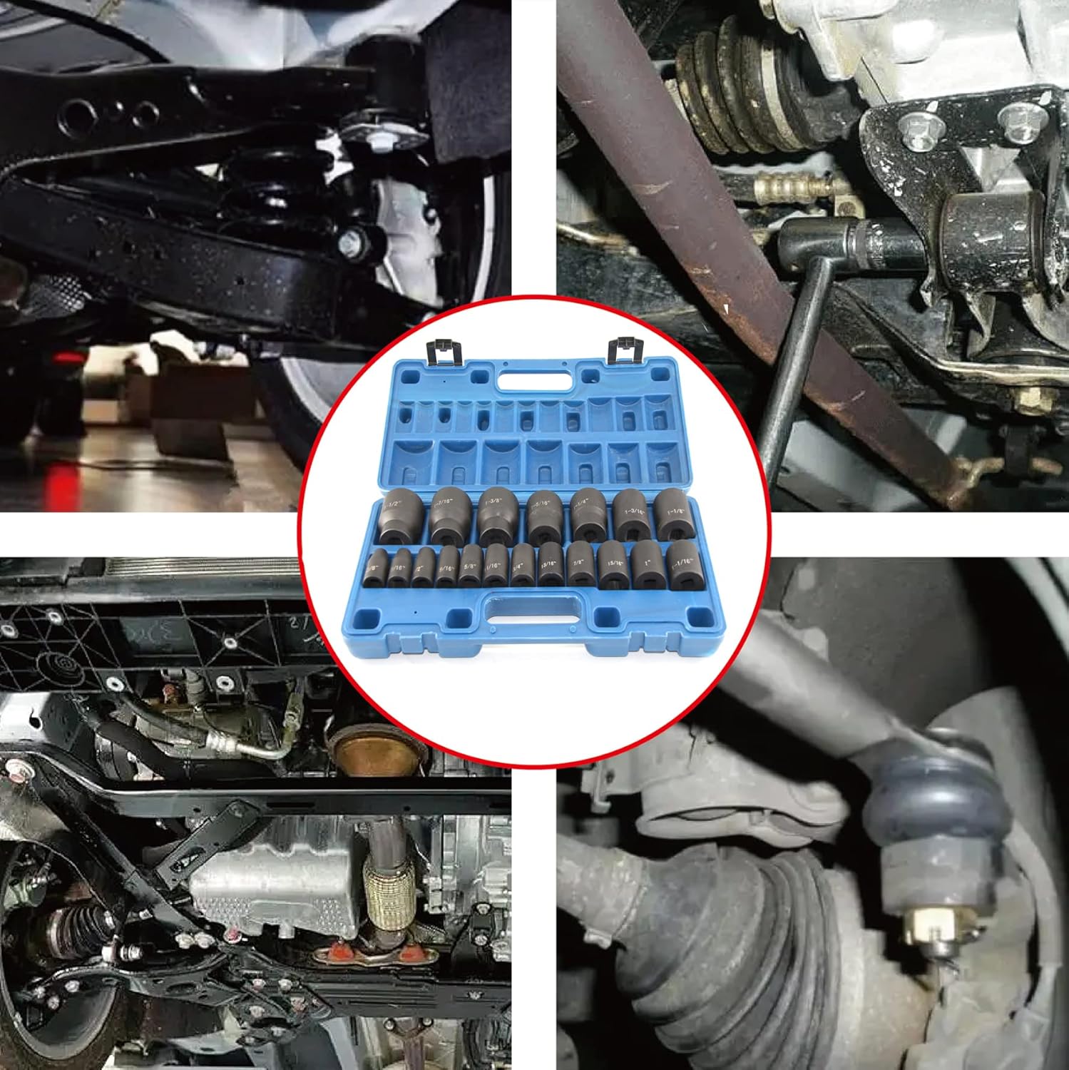 MacWork 19 Piece 1/2-Inch Drive Standard/Shallow Impact Socket Set, SAE, 3/8" to 1-1/2", CR-V&Cr-Mo Alloy Steel, 6-point Hex Radius Corner Design