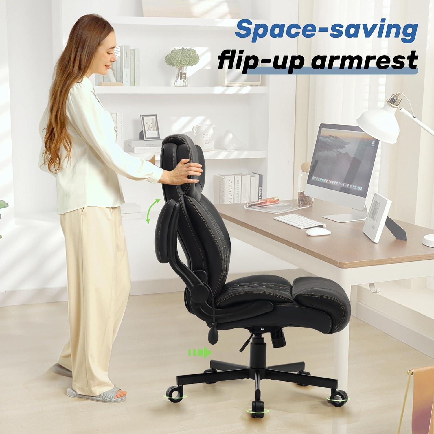 550LBS Big and Tall Office Chair, Comfy Heavy Duty Executive Chair with Adjustable Lumbar Support Double Spaces Casters, PU Leather Extra Wide Seat Ergonomic Computer Desk Chair for Back Pain, Black