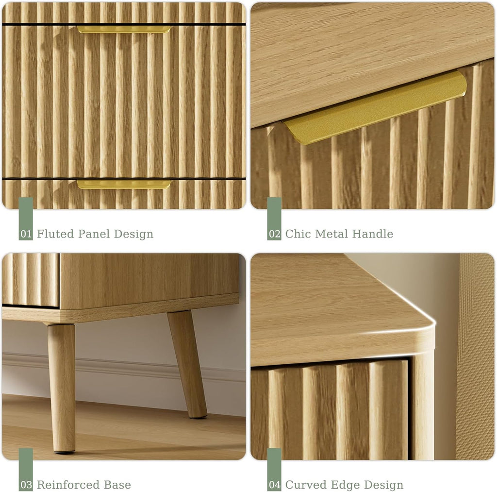 LYNSOM Fluted 5 Drawers Dresser, 45" Tall Modern Chest of Drawers with Curved Profile Design and Metal Handle, Wood Drawer Organizer for Bedroom, Living Room, Hallway, Entryway, Oak