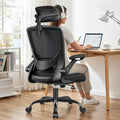 BESTFAIR Office Chair Ergonomic Desk Chair, Breathable Mesh Office Chairs with Adjustable Lumbar Support, Flip-Up Arms, Computer Desk Chair Comfy for Home Office, Black