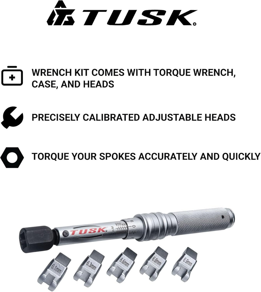 TUSK Spoke Torque Wrench Kit – Adjustable 30–150in‑lb Torque Wrench + 5 Drop‑Forged Heads (6.1–6.9mm) in Case – Calibrated ±2% for Motorcycle & Bicycle Spoke Tension Compatible with KTM Husqvarna
