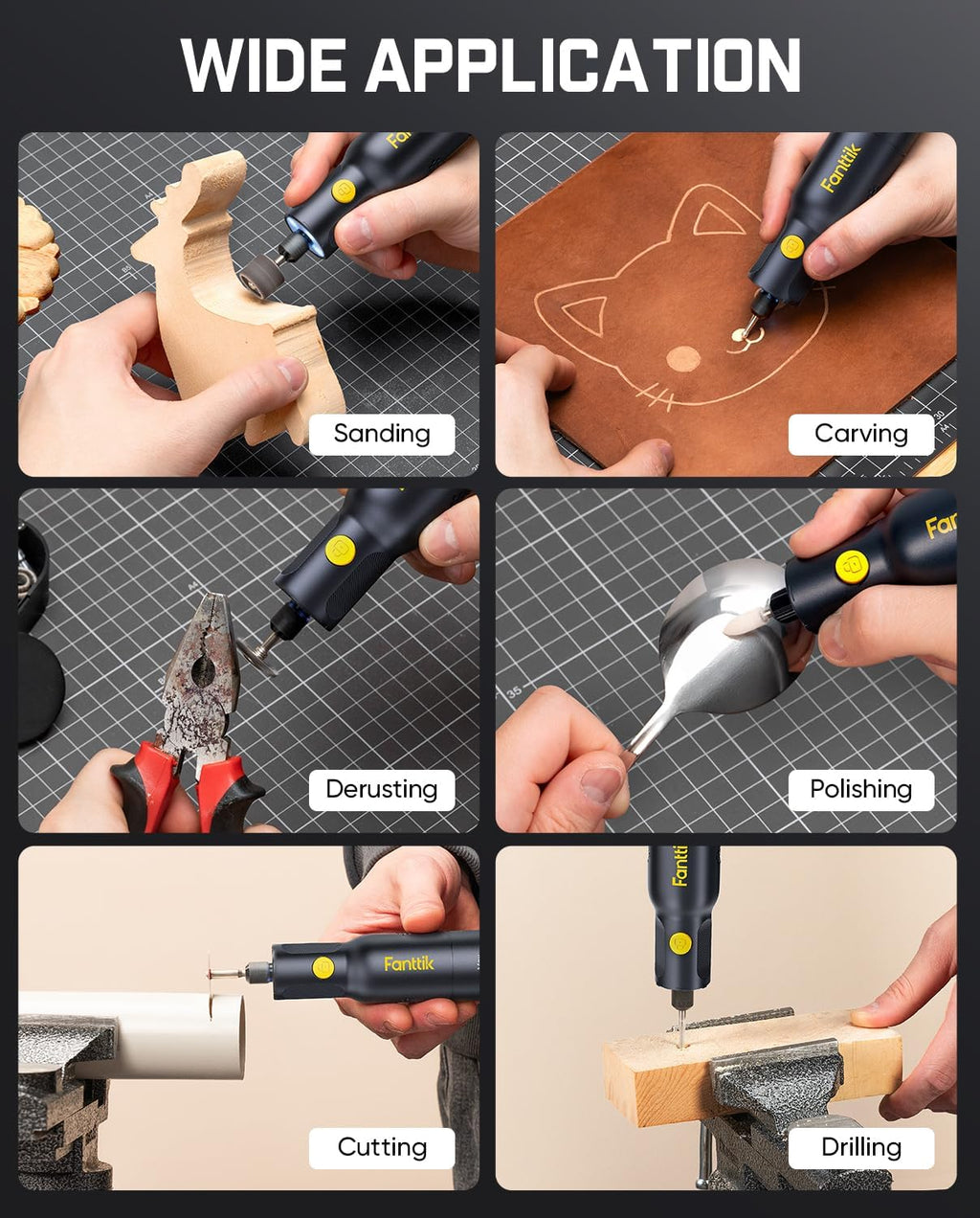 Fanttik F2 Pro Kit Cordless Rotary Tool Kit, Strong Motor, 5 Variable Speed, 25000 RPM, 44 Accessories, for 3D Printed Sanding, Polishing, Drilling, Carving, Cutting DIY Crafts in Flip-Top Case