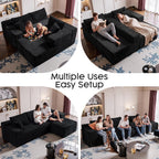Black Sectional Couch for Living Room - 108" Modular Cloud Sofa with Chaise, Ultra Soft Corduroy L-Shaped Large Couches, Boneless Deep Seat Sectional Couch, No Assembly Required (Left Facing Chaise)