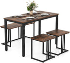 Giantex 4-Piece Dining Table Set for 4, Modern Kitchen Table and Chairs, Nesting Furniture Set with Bench & 2 Stools, Space-Saving Desk Set, Dinette Set for Small Place, Dining Room Restaurant (Brown)
