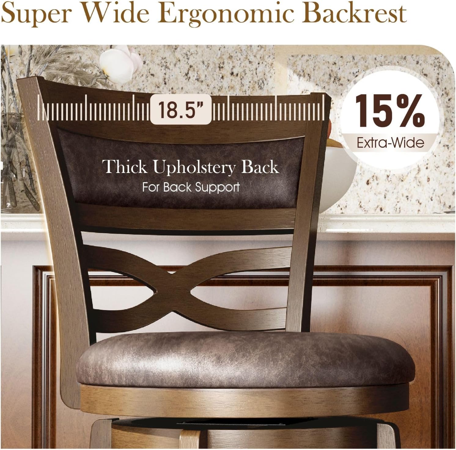 Sophia & William Swivel Bar Stools Set of 2, 26 Inch Counter Height Barstools with Backrest & Solid Wood Legs, Faux Leather Bar Stools for Kitchen Island