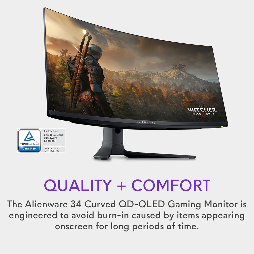 Alienware AW3423DWF Curved QD-OLED Gaming Monitor - 34-inch Quantum Dot OLED 0.1Ms 165Hz 21:9 Curved Display  99.3% DCI-P3 Color Gamut  VESA DisplayHDR True Black 400  AMD FreeSync Premium Pro - Black