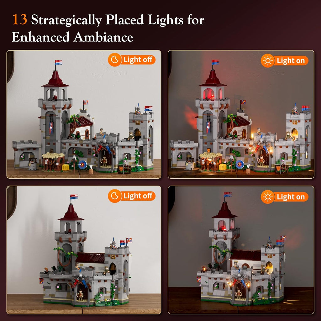Medieval Guard Post Lighting Building Bricks Set - Middle Ages Castle Modular Collection Display Kit with Minifigures 2945 Pcs for Adults & Teens