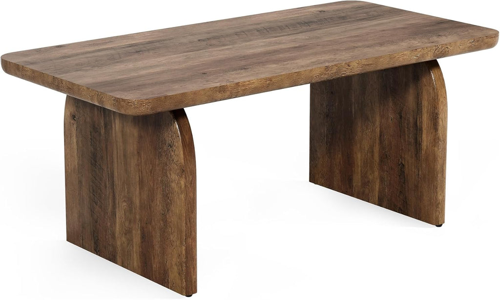 LITTLE TREE Farmhouse Coffee Table, 47 Inches Wooden Center Tables with Rounded Corners, Rectangular Living Room Tables, Modern Low Cocktail Tea Furniture for Living Room (Rustic Brown)