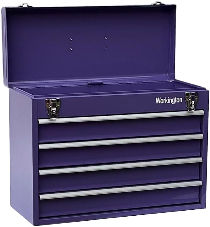 Workington Portable Metal Tool Chest with 4 Drawers, 20" 4-Drawer Tool Chest Cabinet with Ball Bearing Drawer Slides, Steel Tool Storage Box Organizer 4004 Purple