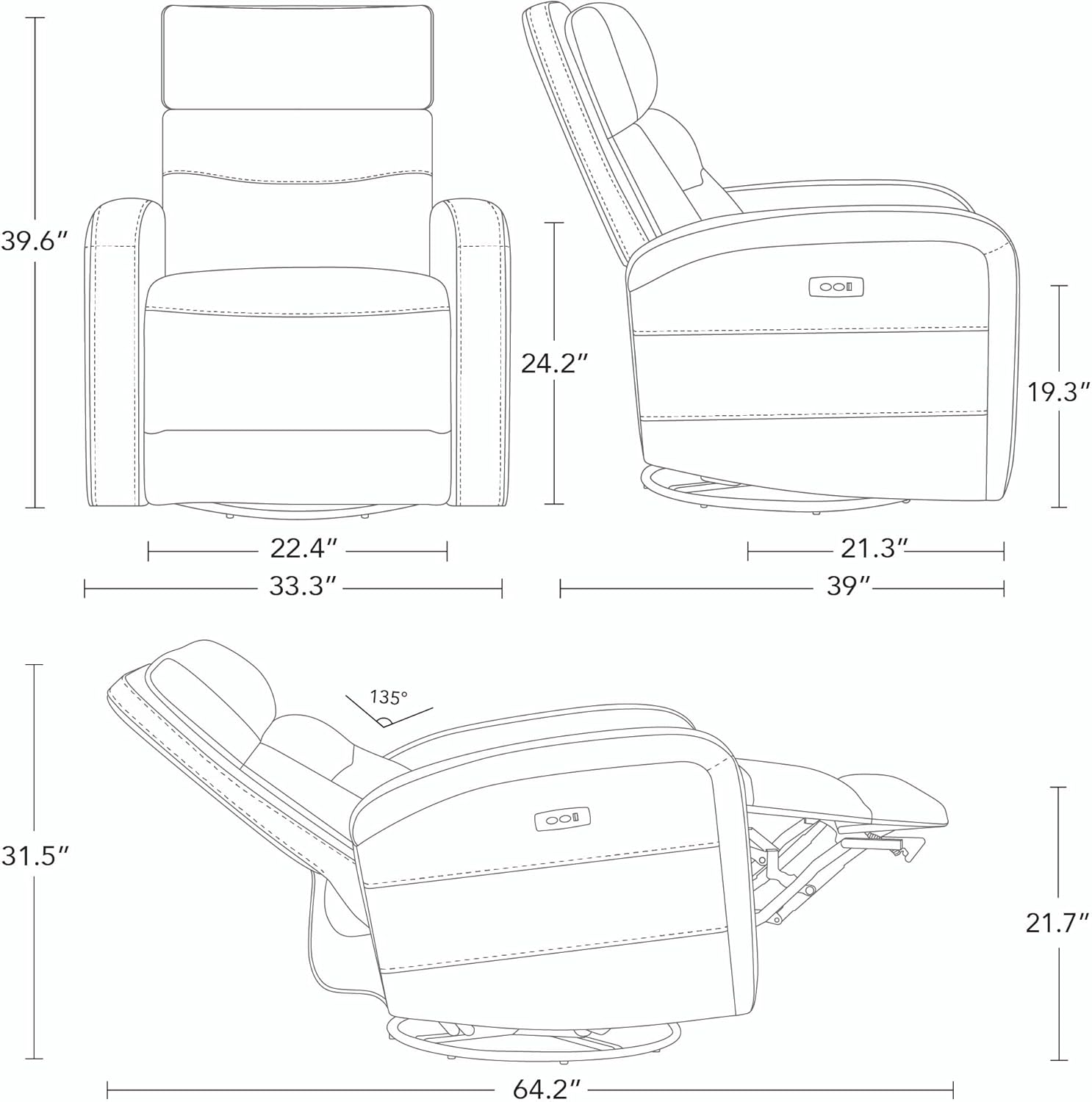 Watson & Whitely Swivel Power Recliner Glider Rocker, Nursery Recliner with Charging Port for Living Room, Fabric in Linen