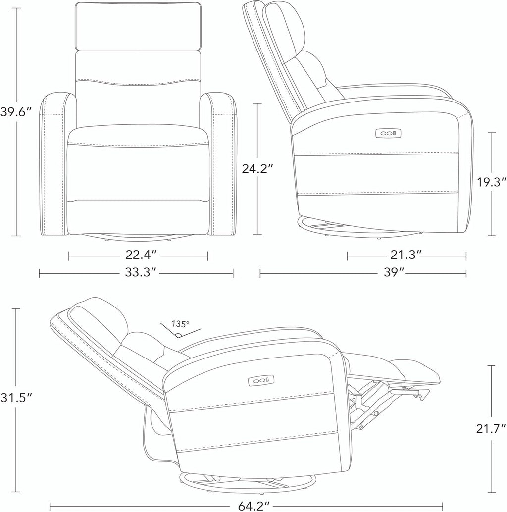 Watson & Whitely Swivel Power Recliner Glider Rocker, Nursery Recliner with Charging Port for Living Room, Fabric in Linen