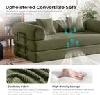79'' Convertible Sofa Bed, 5-in-1 Folding Corduroy Sleeper Couch with Pull Out Bed, Oversized Modular Floor Sofa, No Assembly, Space-Saving Guest Bed for Apartment Living Room Bedroom (Light Green) | Convertible Sofa Bed