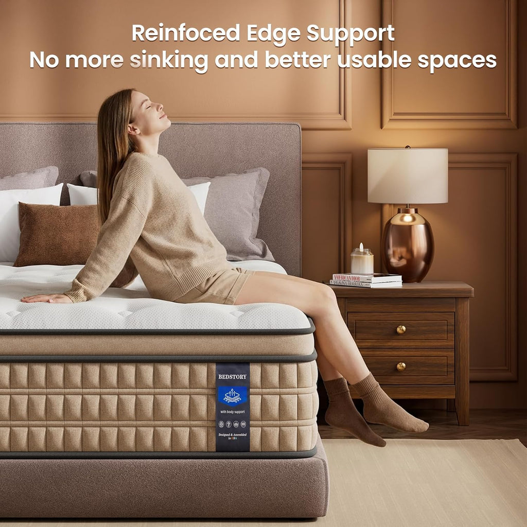 BedStory Extra Firm Queen Mattress 14 inch - Pain-Relieving Hybrid Mattress for Extra Lumbar & Hip Support - No Sagging Bed in a Box - 365-Night Trial - No Odor, Fiberglass-Free, CertiPUR-US Certified